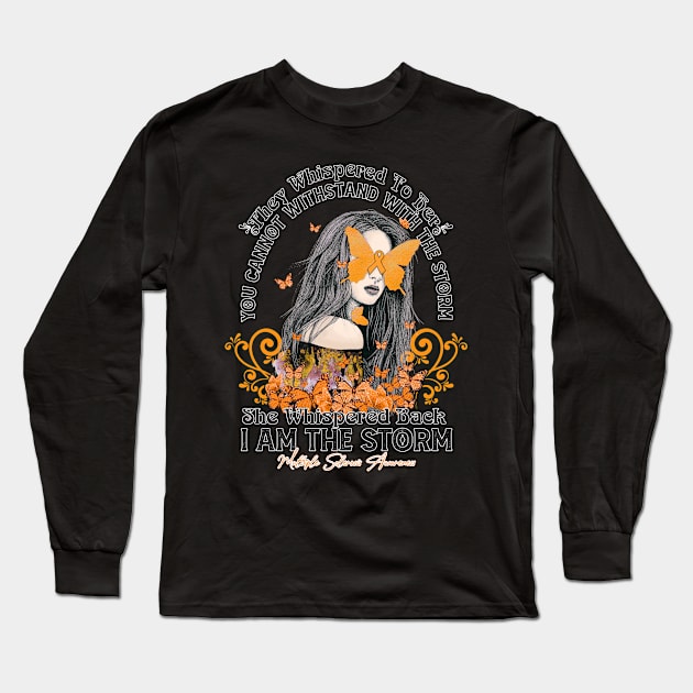 Multiple Sclerosis Awareness Beautiful Girl Butterfly you can not withstand the storm I am the storm for fighter Long Sleeve T-Shirt by vamstudio